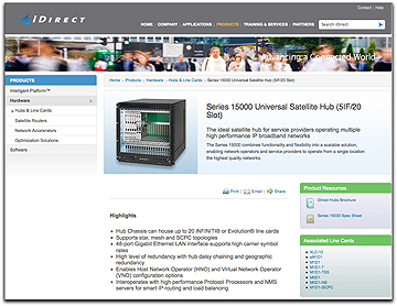 iDirect 15000 Sat Hub webpage