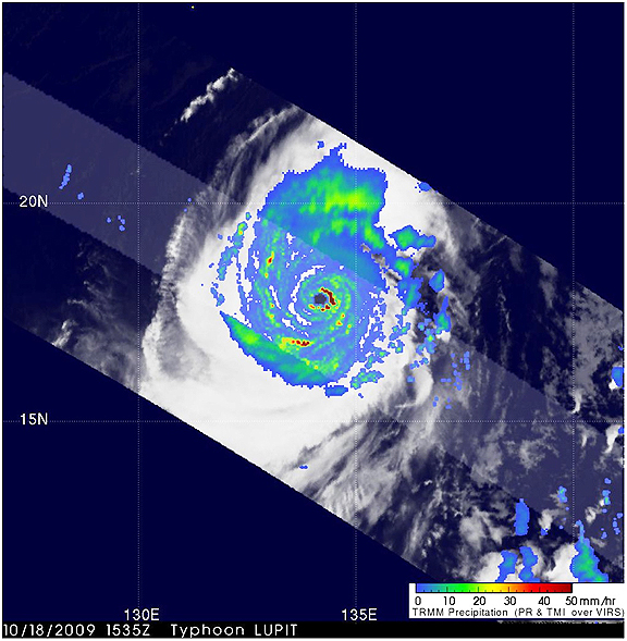 Typhoon Lupit approaching Philippines (NASA TRMM)