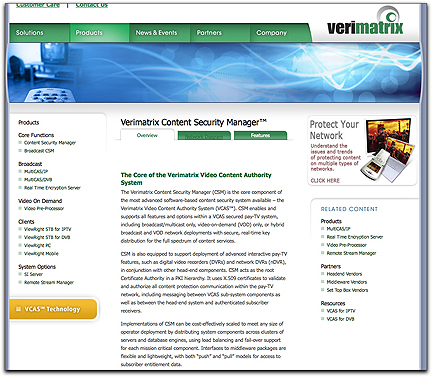 Verimatrix VCAS page