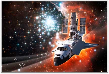 Space Shuttle repairing Hubble