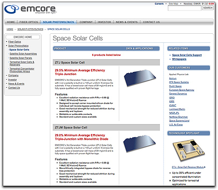 EMCORE space solar cell page