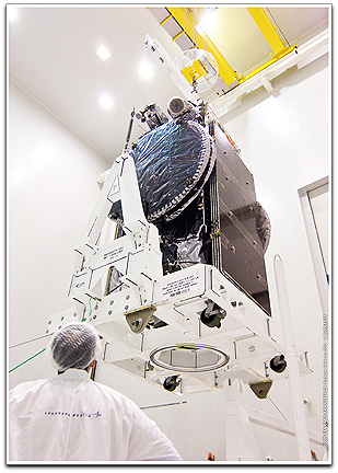 JCSAT-12 satellite being lifted