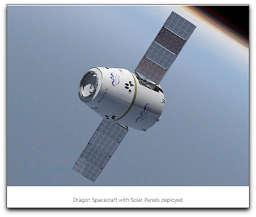 Dragon spacecraft w/solar panels deployed (SpaceX)