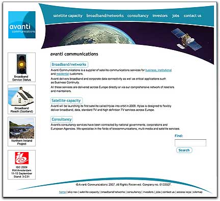 Avanti Communications homepage